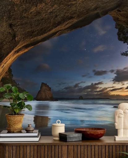 strandscen tapetväggmålning kallad Cathedral Cove för vardagsrum, sovrum och hemmakontor strandscen tapetväggmålning kallad Cathedral Cove för vardagsrum, sovrum och hemmakontor