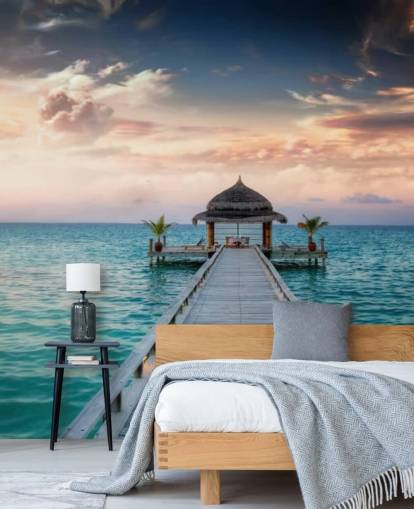 Decorazione murale con alba sul molo delle Maldive Decorazione murale con alba sul molo delle Maldive