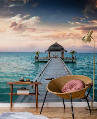 Maldives Jetty Sunrise Mural Wallpaper Maldives Jetty Sunrise Mural Wallpaper