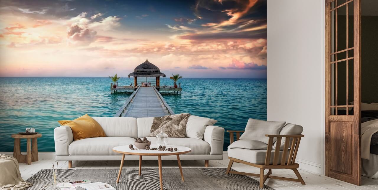 Maldives Jetty Sunrise Wallpaper | Wallsauce CA