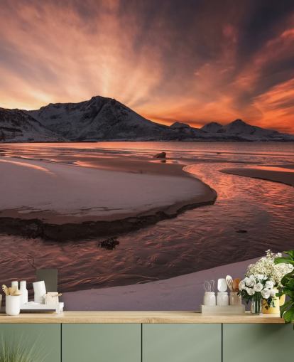 Papel de Parede Rosa Sunset Mountain River Papel de Parede Rosa Sunset Mountain River