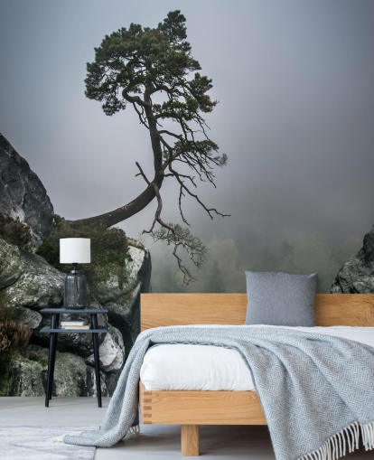 Träd som växer från Mountain Rock Wall Väggmålning Träd som växer från Mountain Rock Wall Väggmålning