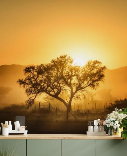 Gold Sunrise contro carta da parati albero Gold Sunrise contro carta da parati albero