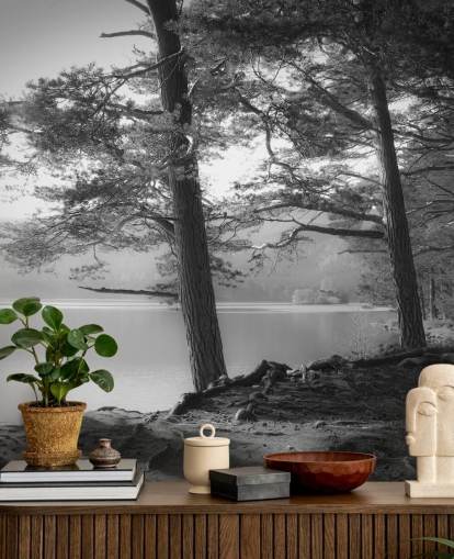 Black and White Lake and Forest Wallpape Black and White Lake and Forest Wallpape