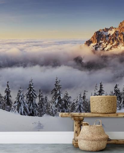 Snowy Misty Mountain Wall Mural Snowy Misty Mountain Wall Mural