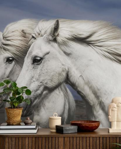 Mural de pared Caballos blancos en Mural de pared Caballos blancos en
