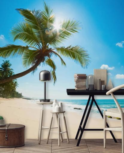 blå grön och guld anpassad strandtapet väggmålning kallad Tropical Beach blå grön och guld anpassad strandtapet väggmålning kallad Tropical Beach