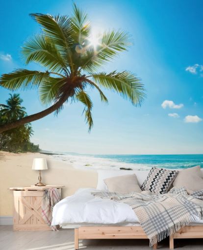 blå grön och guld anpassad strandtapet väggmålning kallad Tropical Beach blå grön och guld anpassad strandtapet väggmålning kallad Tropical Beach