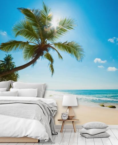 blågrønn og gull tilpasset strandtapet veggmaleri kalt Tropical Beach blågrønn og gull tilpasset strandtapet veggmaleri kalt Tropical Beach