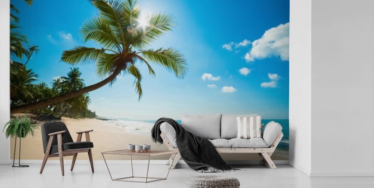 blue green and gold custom beach wallpaper mural called Tropical Beach
