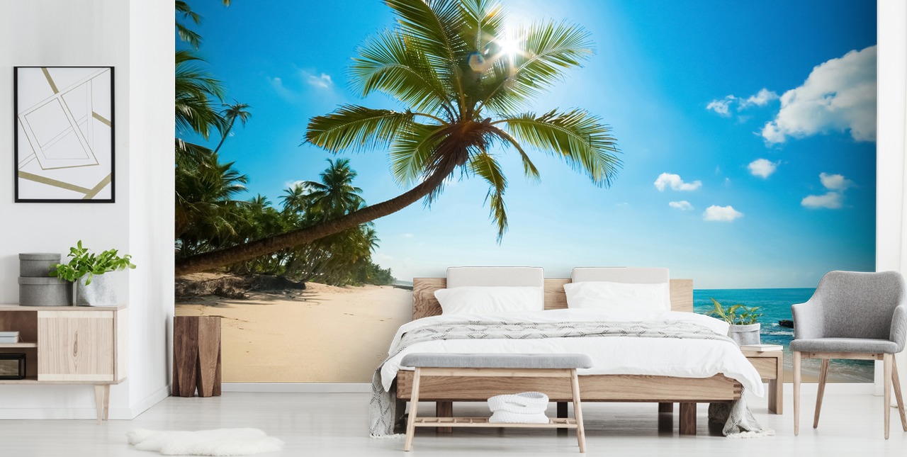 blue green and gold custom beach wallpaper mural called Tropical Beach