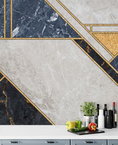 blauw, grijs, zwart en goud geometrisch art deco-behang blauw, grijs, zwart en goud geometrisch art deco-behang