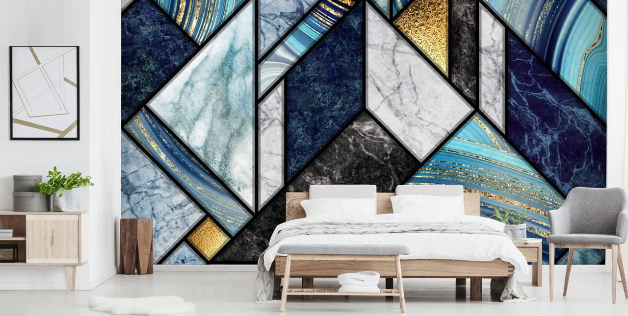 art deco sininen marmori tapetti
