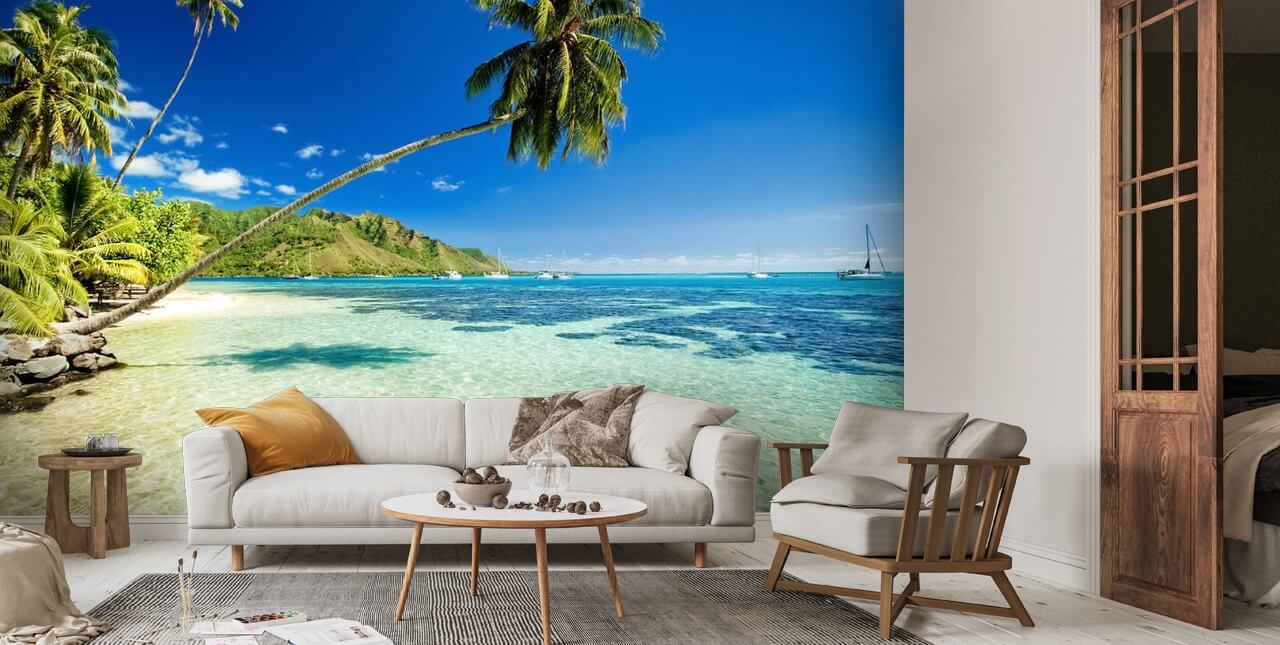 Palm Tree Lagoon Wallpaper | Wallsauce US