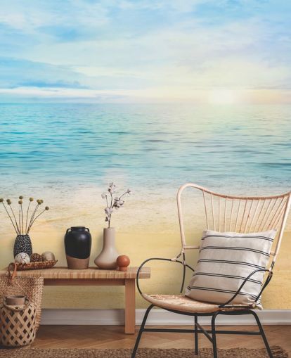 blå anpassad strand tapet kallad Sea and Sand Tranquility för badrum blå anpassad strand tapet kallad Sea and Sand Tranquility för badrum