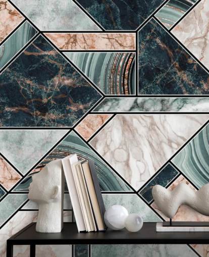 papel de parede de azulejo art deco rosa pálido, cinza e preto papel de parede de azulejo art deco rosa pálido, cinza e preto