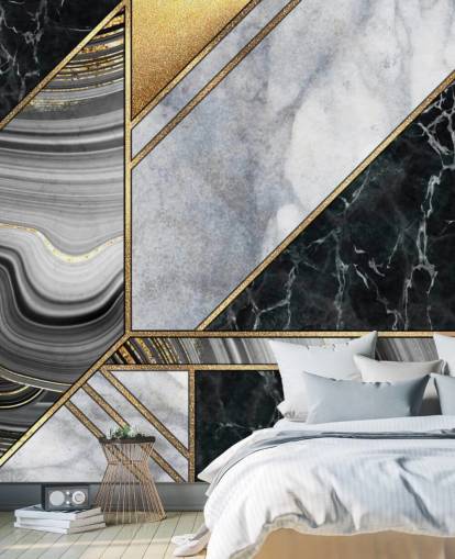 mármore branco e preto com papel de parede art déco geométrico dourado mármore branco e preto com papel de parede art déco geométrico dourado