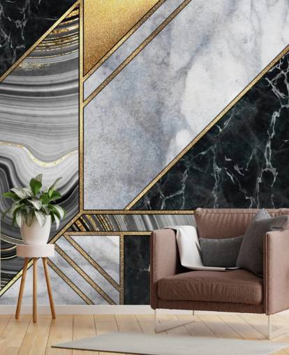 vit och svart marmor med guld geometrisk art deco tapet vit och svart marmor med guld geometrisk art deco tapet