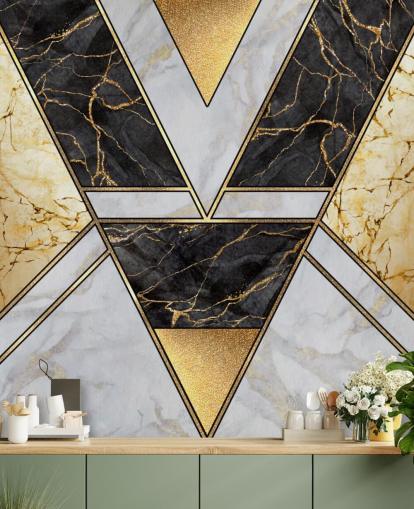 vit och svart marmor och guld art deco geometriska tapeter vit och svart marmor och guld art deco geometriska tapeter