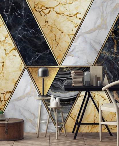 papel de parede art deco em mármore dourado, preto e branco papel de parede art deco em mármore dourado, preto e branco