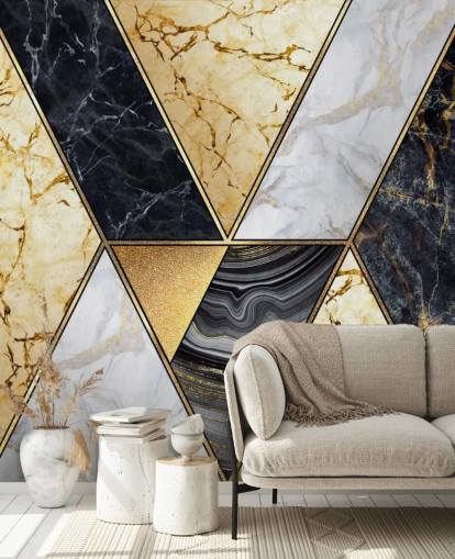 papel pintado art deco de mármol dorado, negro y blanco papel pintado art deco de mármol dorado, negro y blanco