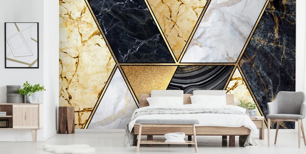 papier peint art déco en marbre or, noir et blanc papier peint art déco en marbre or, noir et blanc