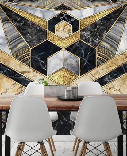mármore cinza e preto com papel de parede de design art déco dourado mármore cinza e preto com papel de parede de design art déco dourado