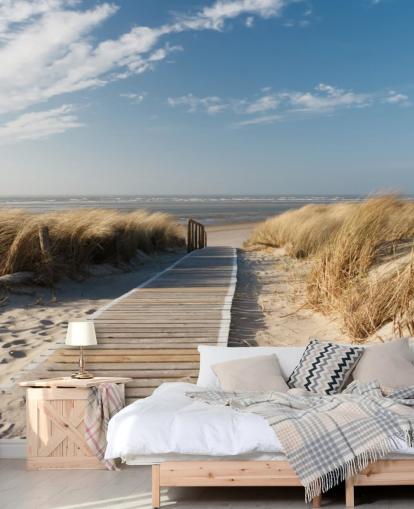 sininen ja kultainen muokattava rantatapetti seinämaalaus nimeltä WindBeach Boardwalk ruokasaleihin tai keittiöihin sininen ja kultainen muokattava rantatapetti seinämaalaus nimeltä WindBeach Boardwalk ruokasaleihin tai keittiöihin