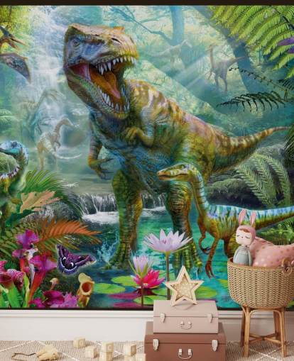 t-rex and other animals in exotic forest wallpaper t-rex and other animals in exotic forest wallpaper