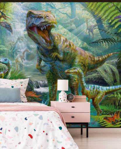 t-rex and other animals in exotic forest wallpaper t-rex and other animals in exotic forest wallpaper