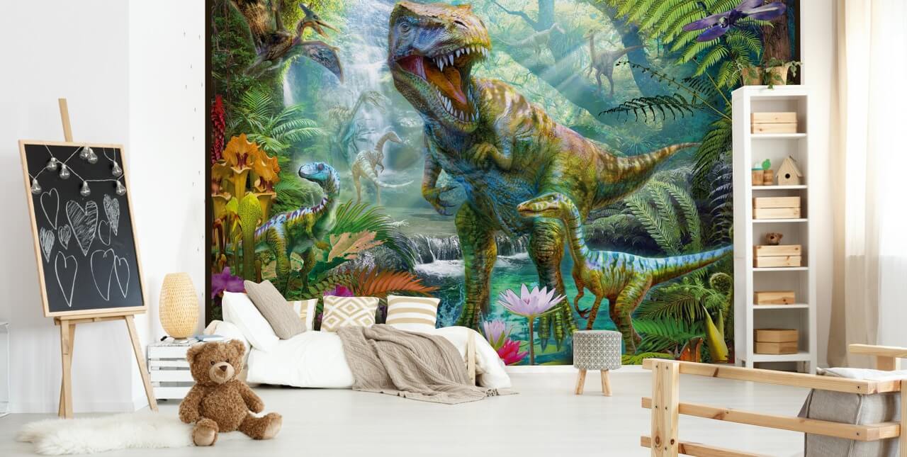 t-rex og andre dyr i eksotiske skov tapet