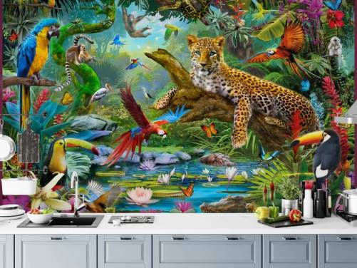 jungledyr tapetmaleri kaldet Leopard In Jungle af Jan Patrik Krasny til børns soveværelser