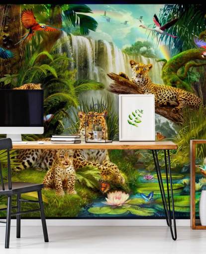 leoparder slappa i en tropisk djungel illustration tapet leoparder slappa i en tropisk djungel illustration tapet