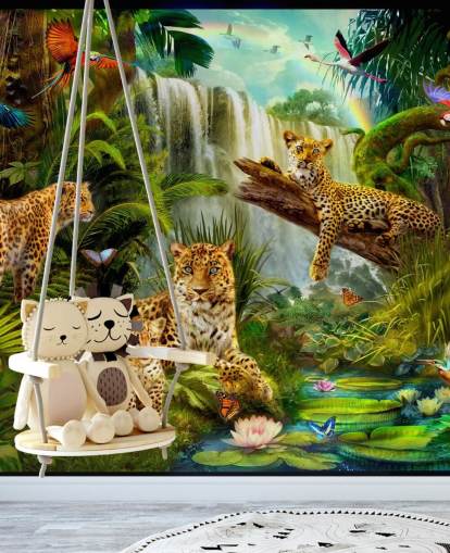 leoparder slappa i en tropisk djungel illustration tapet leoparder slappa i en tropisk djungel illustration tapet