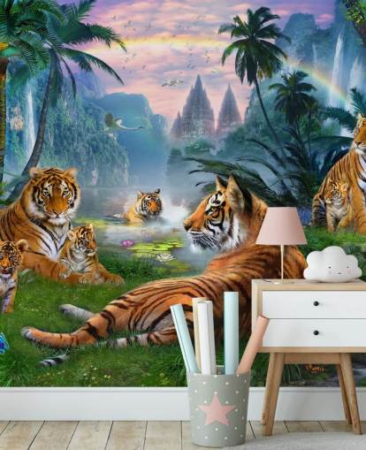 tijgers luieren in een jungle behang tijgers luieren in een jungle behang