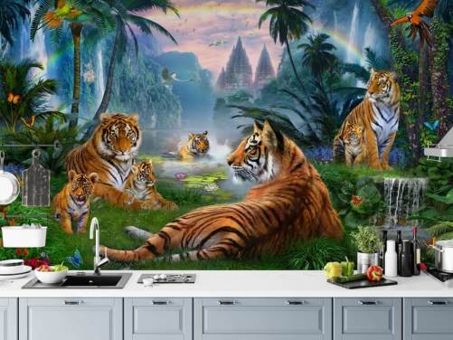 tigre lazing i en jungel tapet