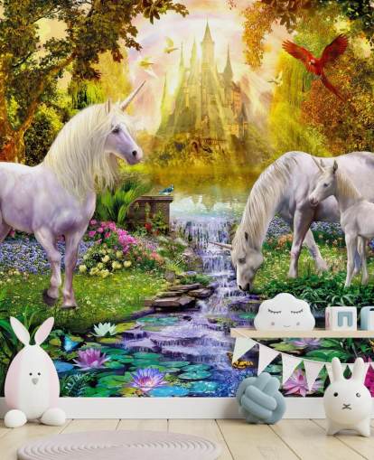 eenhoorn familie drinken van rivierbehang eenhoorn familie drinken van rivierbehang