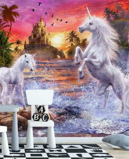 Einhorn-Wasserfall Sonnenuntergang Unicorn Mural Einhorn-Wasserfall Sonnenuntergang Unicorn Mural