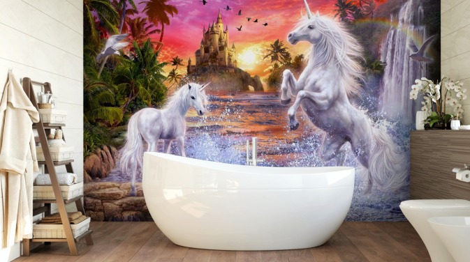 Unicorn Waterfall Sunset Unicorn Mural