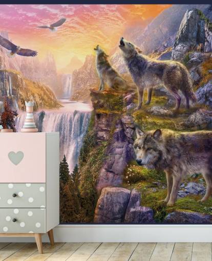 illustrated wolves on cliff edge wallpaper illustrated wolves on cliff edge wallpaper