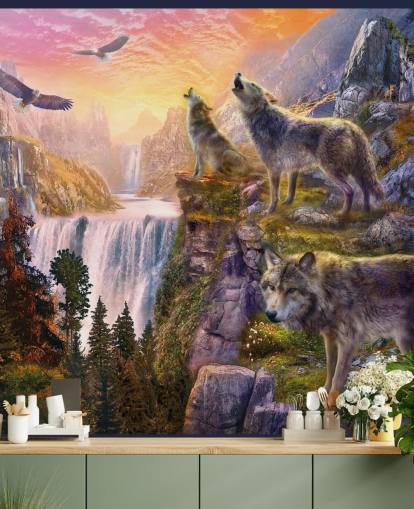 lupi illustrati su carta da parati scogliera lupi illustrati su carta da parati scogliera