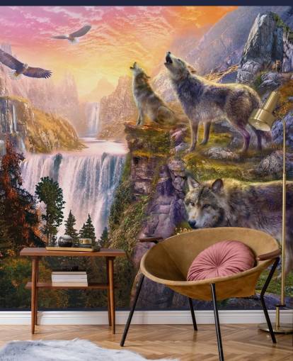 illustrert ulver på klippen kanten tapet illustrert ulver på klippen kanten tapet