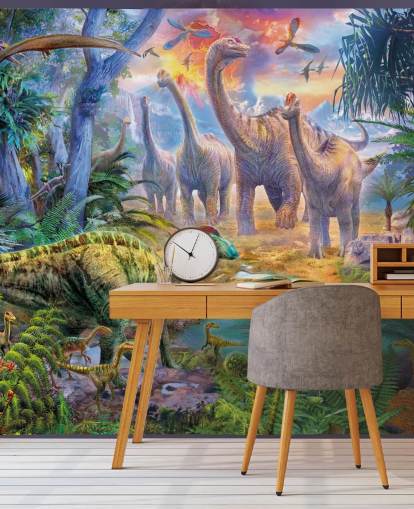 dinossauros andando longe do papel de parede vulcão dinossauros andando longe do papel de parede vulcão