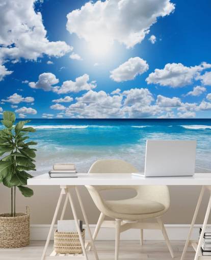 blå och vit strand tapet väggmålning kallad Ocean Skies för hemmakontor, badrum och sovrum blå och vit strand tapet väggmålning kallad Ocean Skies för hemmakontor, badrum och sovrum