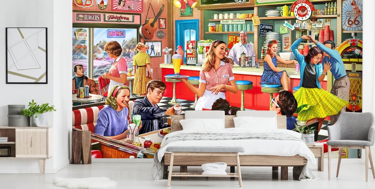 american styled 1950s diner wallpaper