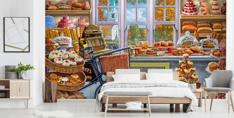 papel de parede interior de bolo e pão