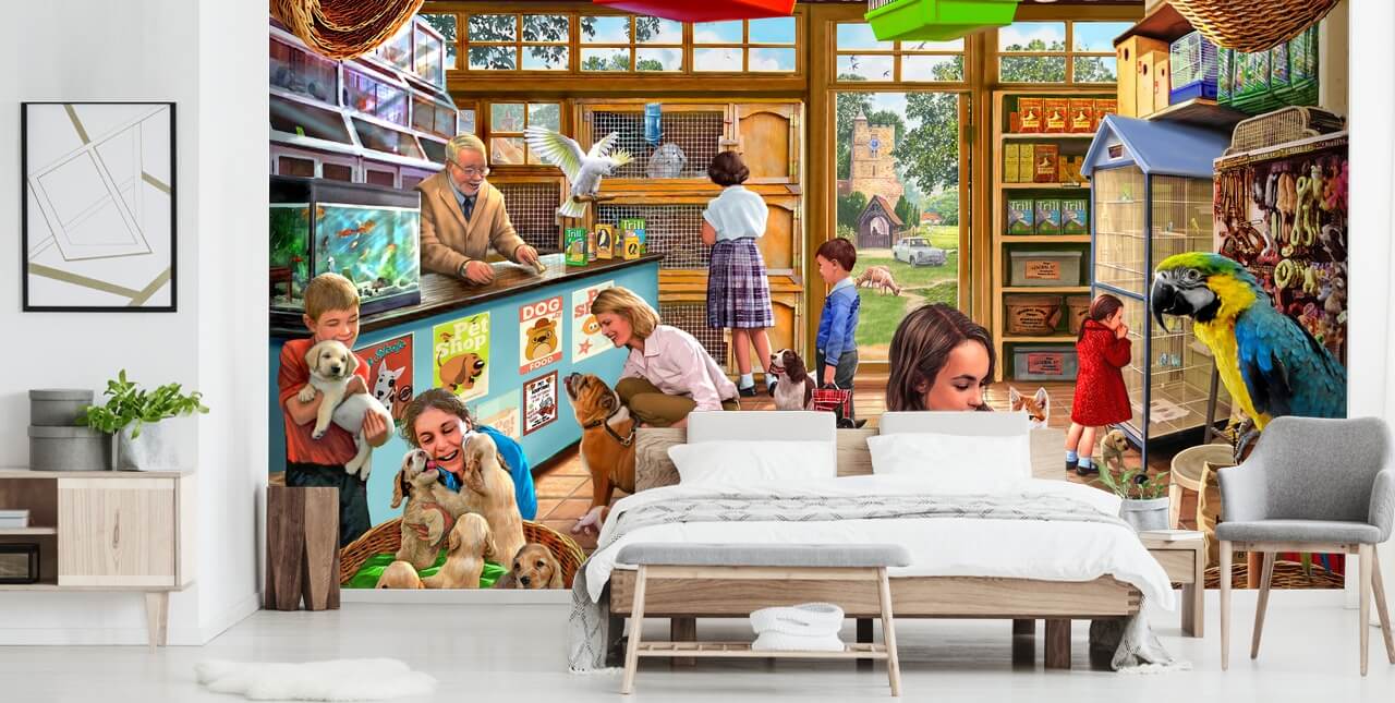 fond d'écran illustration rétro animalerie
