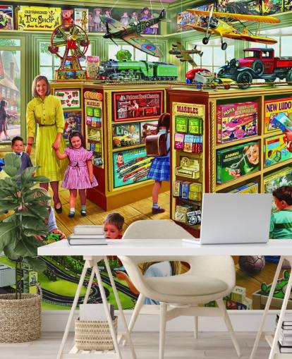 binnenkant van een vintage speelgoedwinkel behang binnenkant van een vintage speelgoedwinkel behang