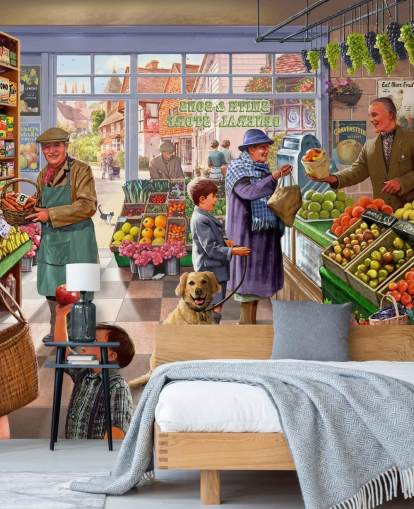gammeldags greengrocer illustrasjon tapet gammeldags greengrocer illustrasjon tapet