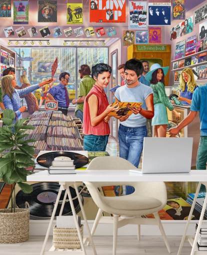 papel de parede loja de música vintage papel de parede loja de música vintage